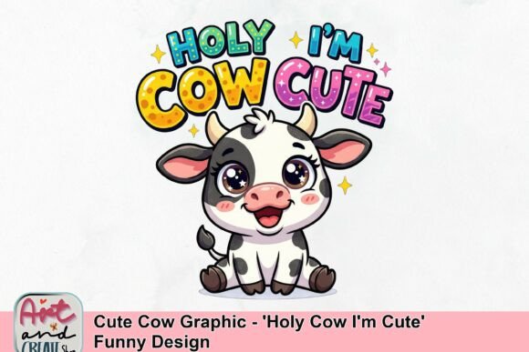 Cute Cow Graphic: 'Holy Cow I'm Cute' Funny Design